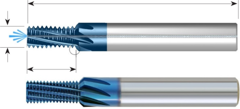 C.P.T. VHM-draadfrees UNC/UNF/UNEF High-Feed met binnenkoeling centraal voor binnendraad MT8