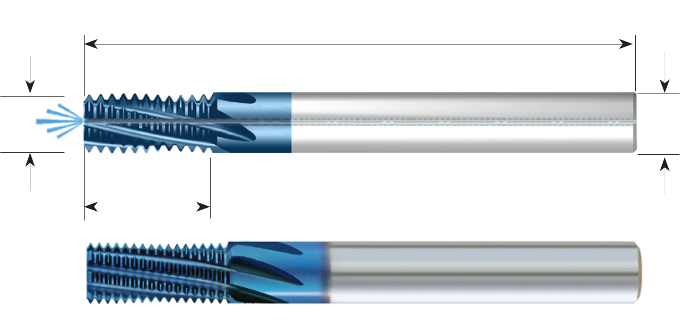 C.P.T. VHM-draadfrees G (55°) BSF, BSP High-Feed met binnenkoeling centraal voor binnendraad MT8, G1/2-7/8x14 art. FMT 1414 H26 14 W