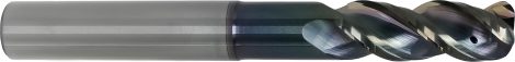 PreMill® VHM-HPC-Schachtfrees lang met binnenkoeling voor Aluminium, gepolijst met hoekradius, 12,0 mm, Z=3, weldonopname Ø12mm, ER= 2,0 mm, AP= 53 mm, DLC gecoat.